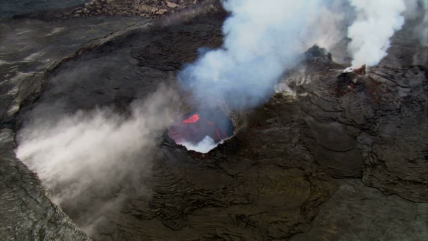 Aerial close up of lava inside vent, Kilauea Volcano, Big Island, Hawaii