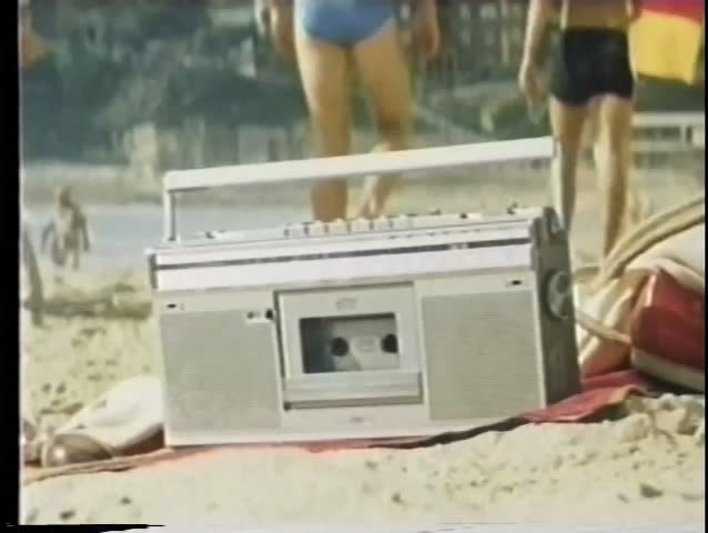 Close-up  boom box on the beach