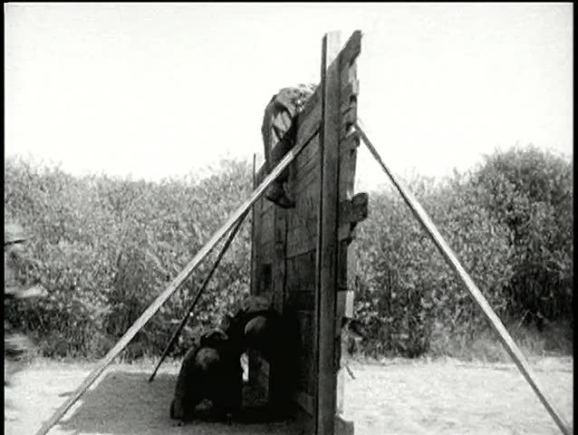 Soldiers climbing over wall during boot camp training