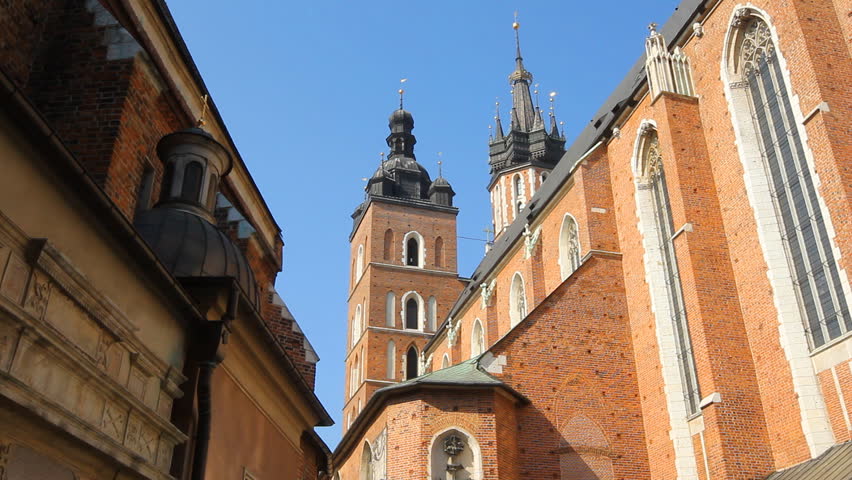 St Mary's Basilica and St Barbara Churches at Mariacki Square, Krakow, Poland