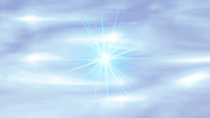 Heavenly Rays "Harmony". Glowing sky background with light rays from heaven shimmering throughout the animation. The word "Harmony" flies toward and past the camera.