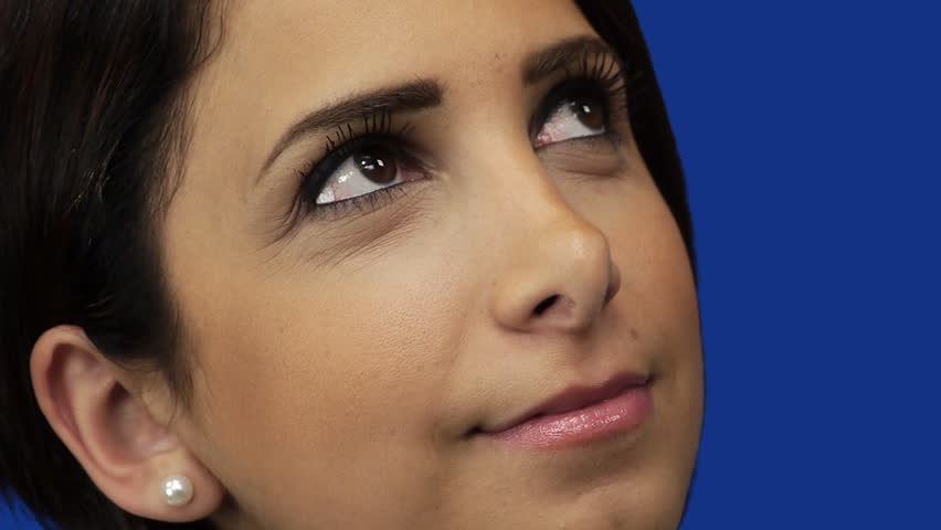Young woman looking up at sky - Blue Screen Background - Gazing - Contemplation - Full HD