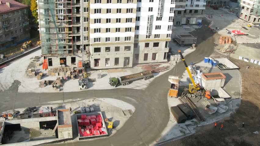 Workers load truck building garbage and do various operation, time lapse