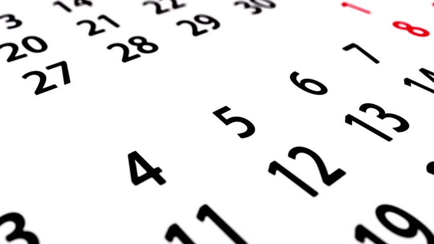 Camera moving seamlessly over a calendar. 3D animated. Close up. HD 1080i.