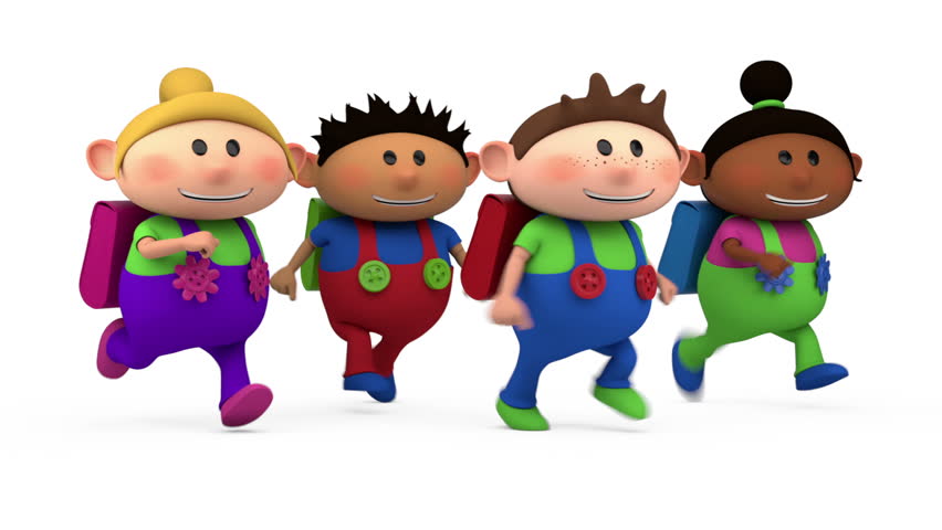 cute multi-ethnic school kids running - back to school concept - high quality 3d animation - loopable 