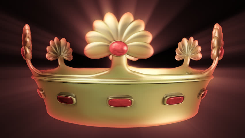 Golden crown 3D animation with floral ornament and Red Ruby Gemstone. Alpha channel included. Seamless (looping) video.