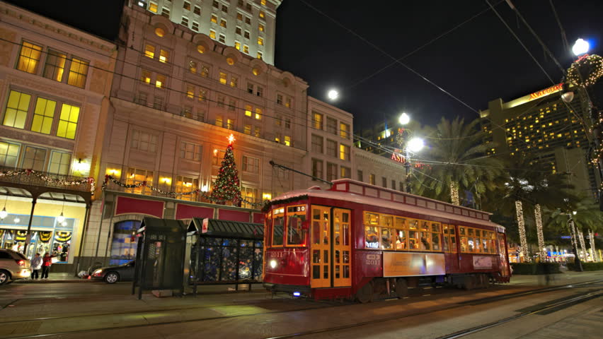 NEW ORLEANS  - DEC 09: Timelapse of a Trolley stopping at Canal Street Station on December 09, 2011 in New Orleans, USA