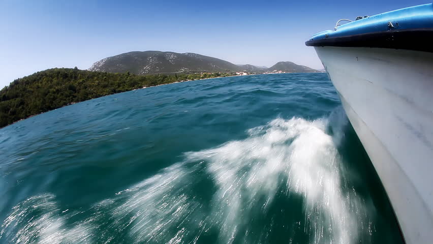 Fish eye shot from the plastic small boat. Location: Croatia near Dubrovnik, Europe.