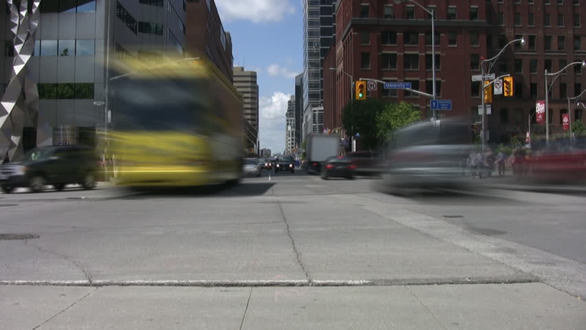 A time lapse shot of a busy Toronto intersection.