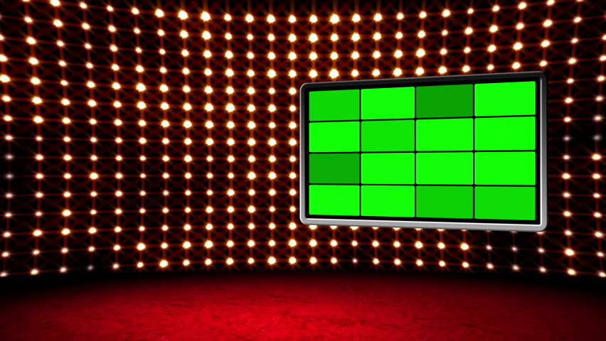 Green screen box design Glamour Virtual Studio.

You can use your custom footage in the screen by replacing the green areas by using chroma key.Also you can loop it by using dissolve.
