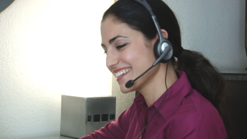 Happy customer service worker helping out