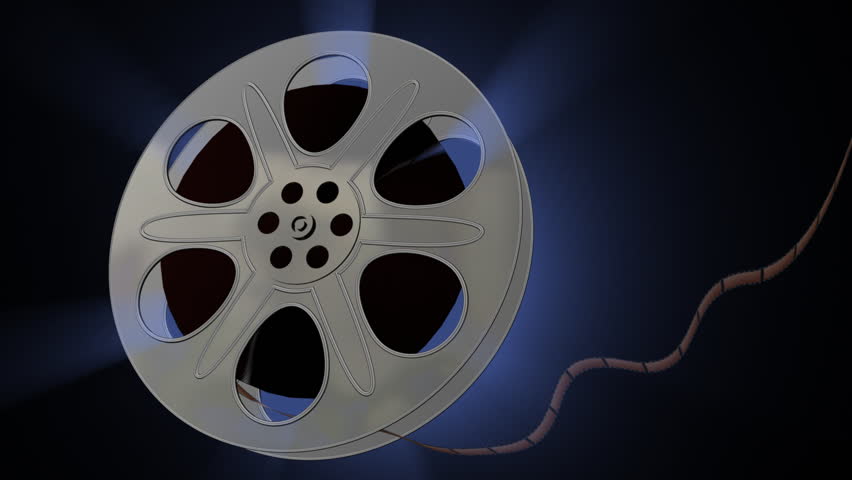 Film Reel Blue Aura (HD Alpha). Computer rendering of a film roll with a blue dusty aura coming through the metal spaces. Includes Alpha Channel for compositing in the end track.