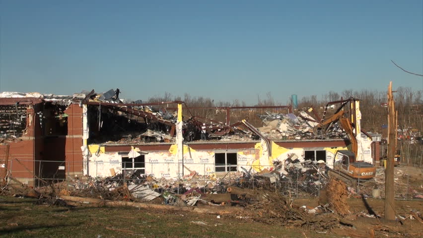 HENRYVILLE, IN - USA, MARCH 10, 2012- A damaged school in Henryville, IN, nearly a week after an EF-4 tornado struck the community on March 2, 2012.