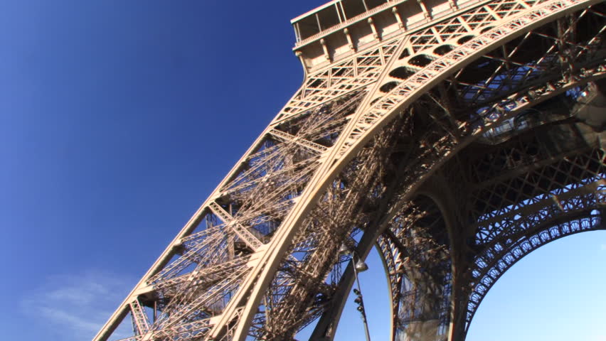 Low angle PAN up of Eiffel Tower, Paris, France