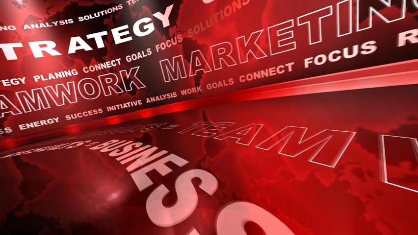 Business oriented words animation on red background (loop)