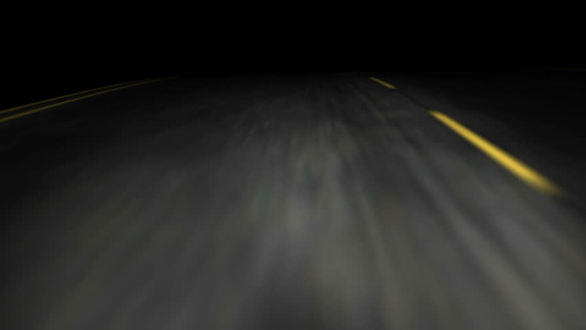 3D animation of a road trip on an empty road at night