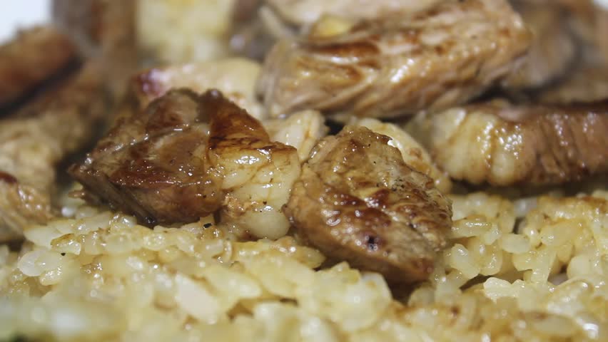 Hibachi Cooked Rice And Meat Closeup