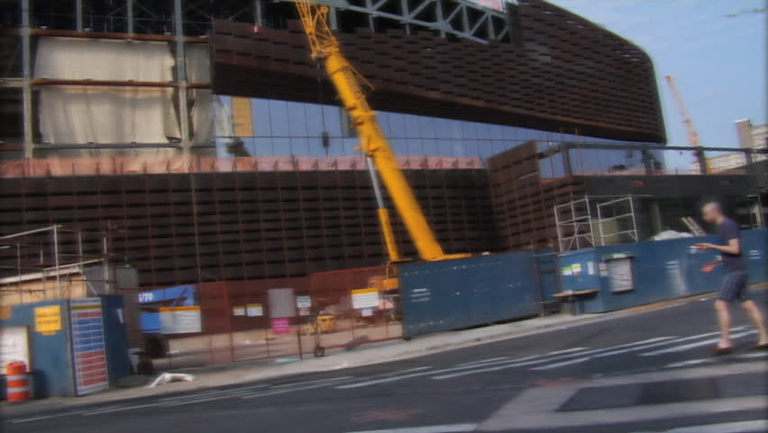 Timelapse POV shot of downtown Brooklyn with construction of Barclays Center, Atlantic Center Mall and Brooklyn Academy of Music. 
