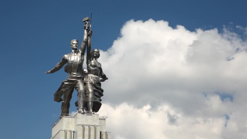 MOSCOW - JUN 10: Monument to worker and collective farmer stand against sky, Mukhina sculptor, on Jun 10, 2011 in Moscow, Russia. Sculpture was established on new pavilion pedestal on November 2009