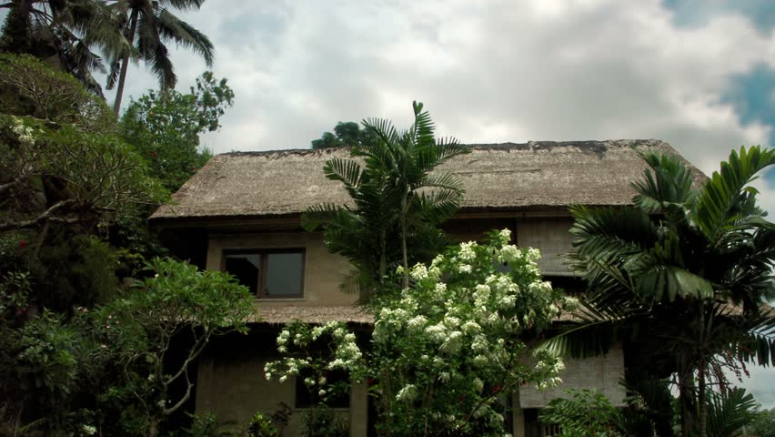 Timelapse tilt up of villa in Ubud, Bali.