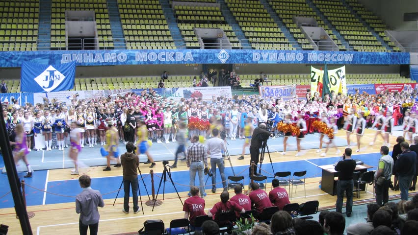 MOSCOW - MAR 24: (Timelapse View) Teams participate in parade of championship of Moscow on cheerleading in Dynamo sports palace, on March 24, 2012 in Moscow