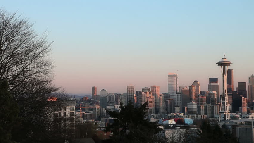panning left to right of Seattle skyline with Space Needle in the middle