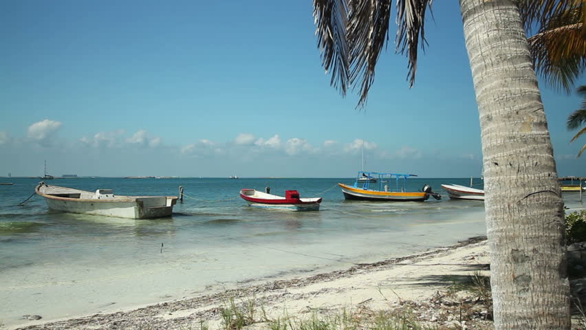 motion video using the dynamic perception rail, of boats in the sea, isle mujeres, mexico