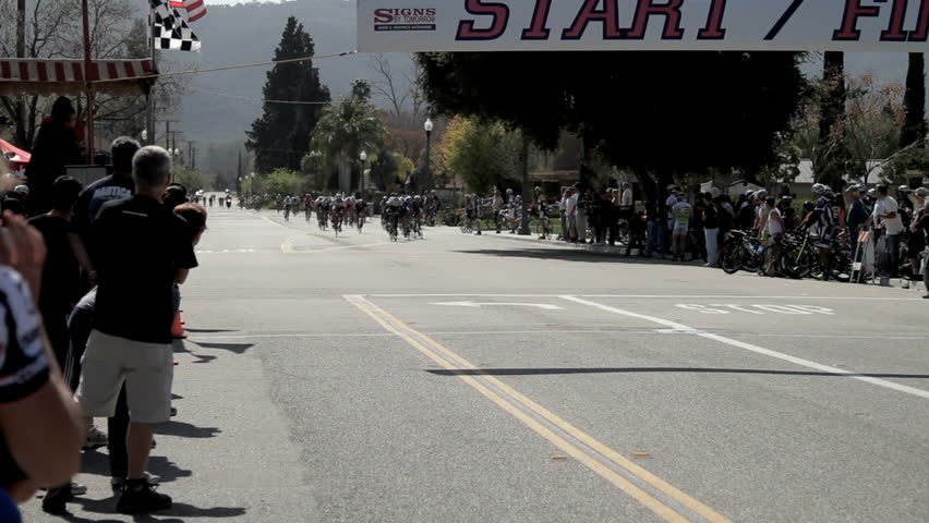 California - Circa 2009: Bikers in California in 2009. Bikers crossing the finish line in California.