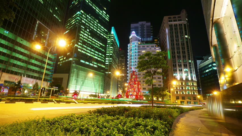Modern city street at night, timelapse in motion