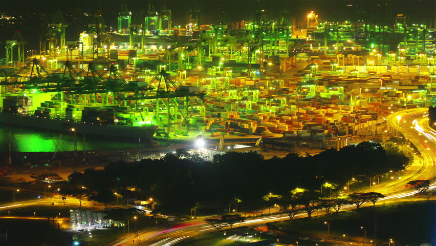 Port of Singapore at night, timelapse

