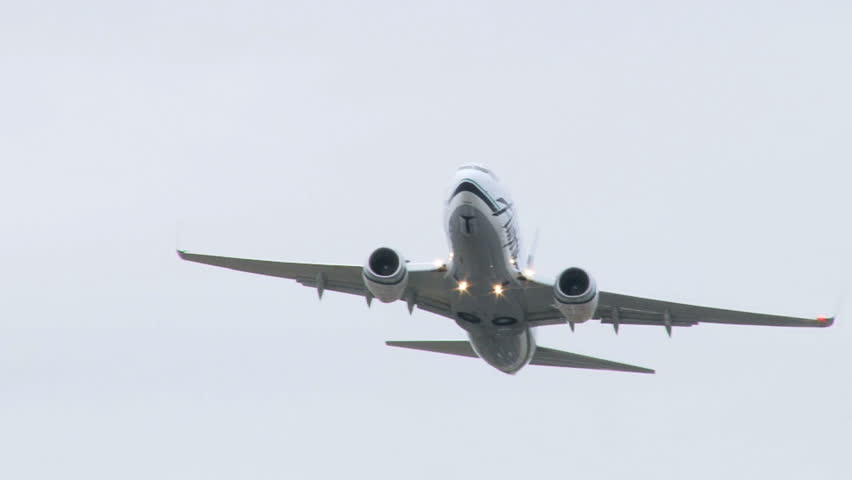 PORTLAND, OREGON, USA - CIRCA FEBRUARY 2010: Airplane takes off at Portland Oregon airport.