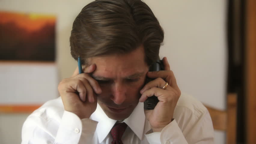 Sales man loses call and exhibits frustration