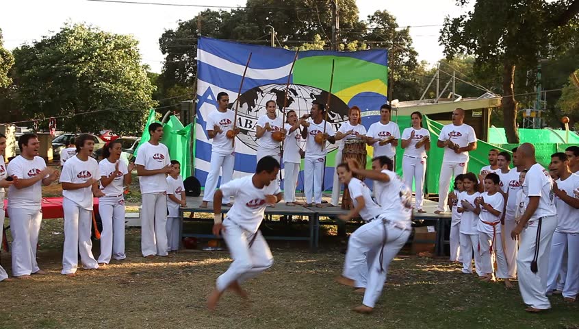 TIVON, ISRAEL - MAY 18: The ABADA Capoeira adult group of Tivon meets the group from Carmiel for a match to spread and support Brazilian culture and its philosophy in Tivon, Israel, May 18, 2012