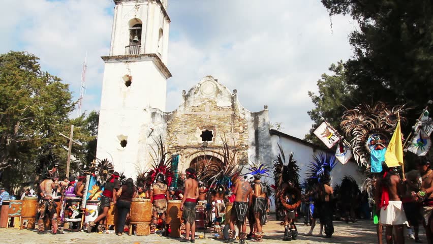 IXCATEOPAN, MEXICO - CIRCA FEBRUARY 2012: Funeral celebration of the last Aztec emperor Cuauhtemoc circa February 2012 in Ixcateopan, Mexico.