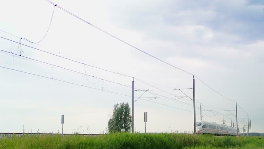 ICE train (Intercity-Express) doing test runs on the new Hanzelijn railroad track near Kampen, The Netherlands.