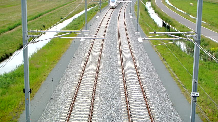 ICE train (Intercity-Express) doing test runs on the new Hanzelijn railroad track near Kampen, The Netherlands.