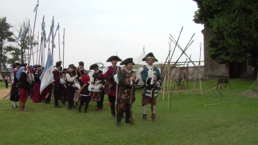 STAFFARDA, ITALY - CIRCA 2012: Reenactment of the battle fought during Nine Years' War in Piedmont-Savoy (northern Italy) on 18 August 1690. It was a victory for the French commander against the Duke of Savoy.