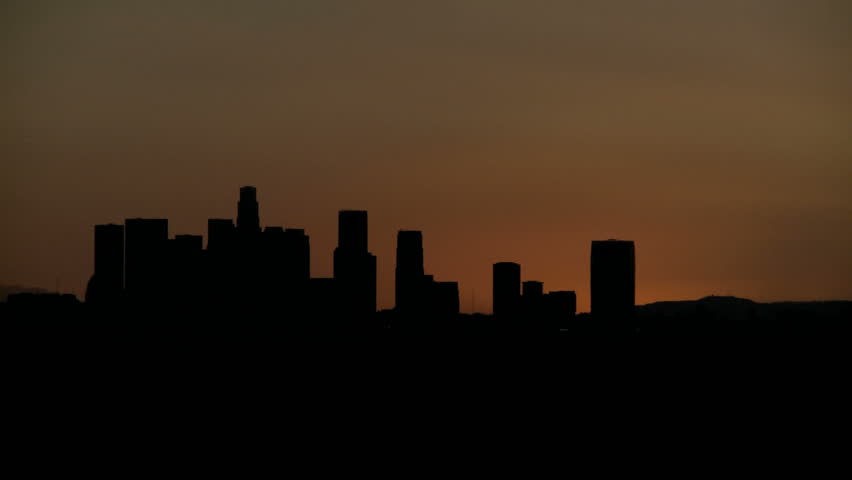 Sunrise Timelapse with heat haze of Downtown Los Angeles skyline