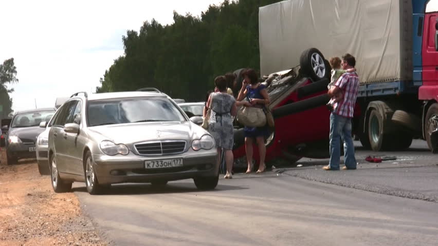 MOSCOW, RUSSIA - AUGUST 3: Road accident August 3, 2008 in Moscow, Russia. The increase in quantity of cars is at bottom of high breakdown susceptibility on roads of Russia,  MIA of RF has declared. 