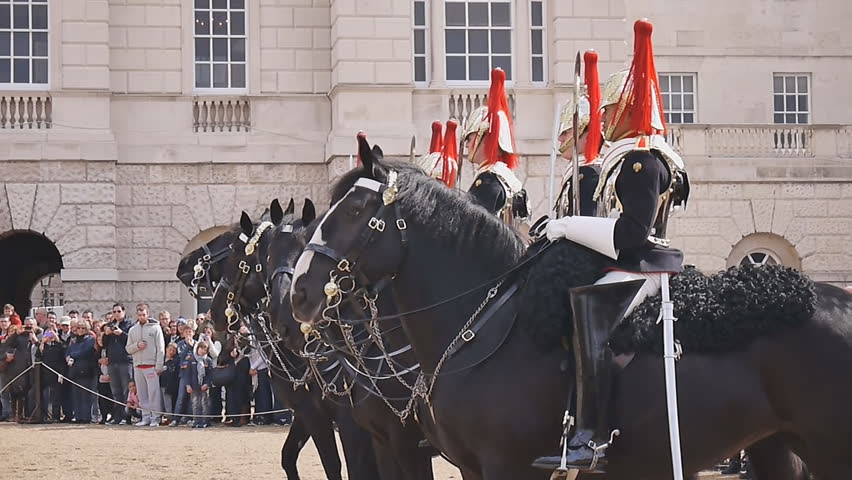 LONDON - APRIL 20: Members of the Household Cavalry on duty at Horse Guards during Changing of the Guard ceremony in London on April 20, 2012. The Cavalry are the lifeguards of Queen Elizabeth II.