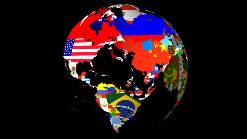 High Definition Loopable Spinning Globe with Countries Flags Matt / Alpha at 10 Seconds (Loopable)