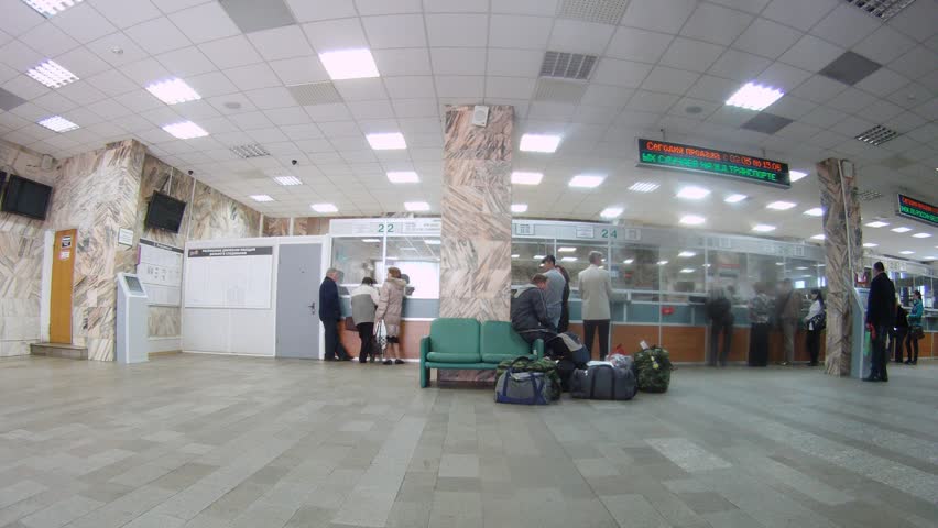 MOSCOW - MAY 2: (Timelapse View) Man stands in building of ticket office of Moscow Railway Agency LLC Russian Railways, on May 2, 2012 in Moscow, Russia