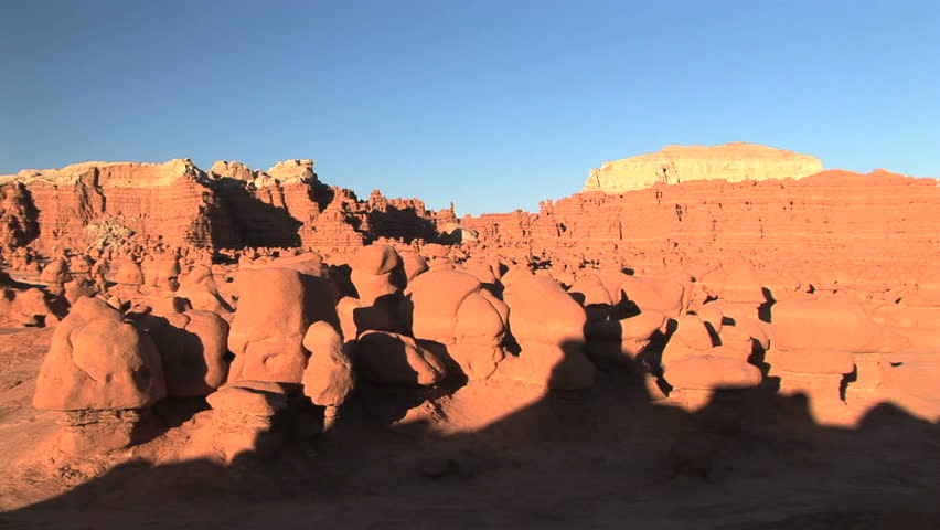 Unique eroded rock formation in Goblin Valley State Park, Utah, time lapse