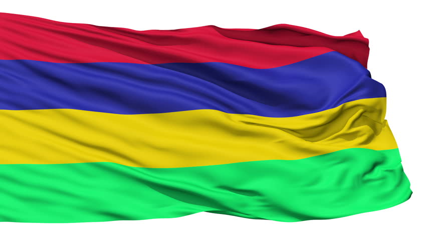 Animation of the full fluttering national flag of Mauritius isolated on white