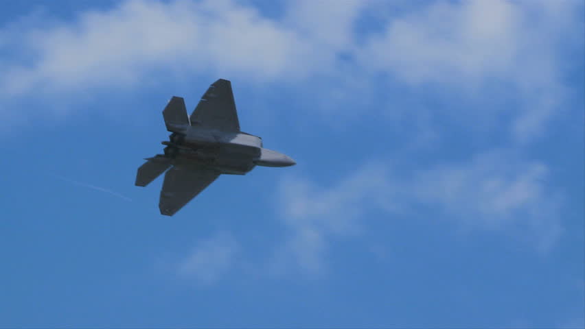 QUONSET, RHODE ISLAND - JUNE 2012: Air force F-22 Raptor rolling at the Rhode Island National Guard Open House and Air Show in June 2012.