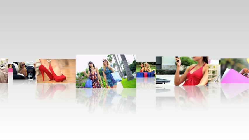 Montage 3D tablet images female Caucasian, Asian and African Americans spending healthy time shopping together