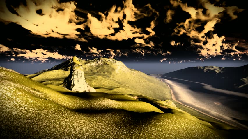 Winding river bed in the mountains 