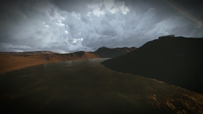 Winding river bed in the mountains 