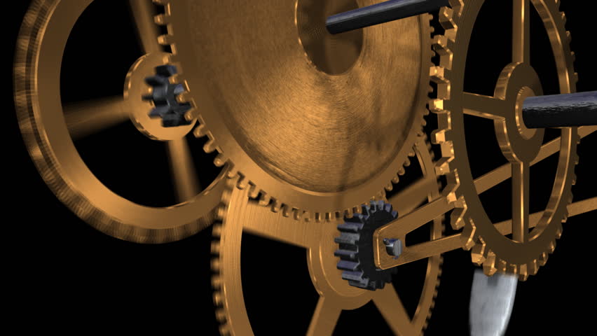 An 10 sec close up animation of a clock's inner workings (gears) with an alpha mask.