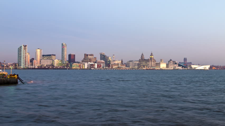 Time lapse of the Mersey ferry at dusk, crossing from Liverpool to Wirral